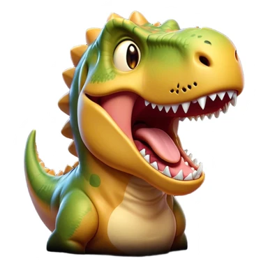 Cinematic Cute Yawning T-rex Portrait Emoji, Head tilted slightly with a dramatic, wide-open yawn, showcasing a robust, muscular form with a slightly open mouth revealing powerful jaws and sleepy, half-closed eyes, Simplified yet irresistibly adorable features, highly detailed, glowing with a soft, cozy prehistoric glow, high shine, relaxed yet expressive, stylized with a hint of whimsical ancient ease, soft glowing outline, capturing the essence of a drowsy yet affectionate T-rex that appears ready to stretch and yawn its way out of the screen! sticker