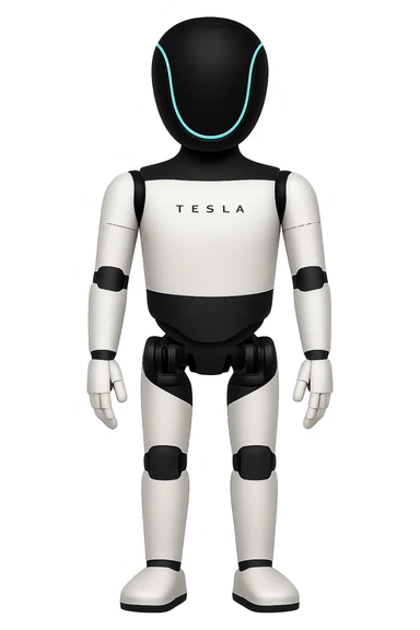 Create a fullbody Tesla robot emoji with the exact head from the reference image, arms down pose, apple emoji style, relaxed stance, ensuring the head and feet are fully in frame. sticker
