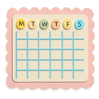 soft pastel minimal daily schedule grid with cute borders, with a pink scalloped border sticker