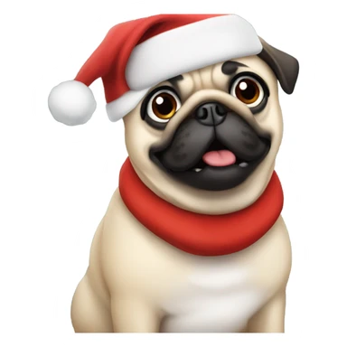 pug wearing a santa hat sticker