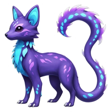 Rare realistic dark-purple indigo violet nebulae shiny sparkly dark-neon glowing bioluminescent edgy badass epic pretty beautiful handsome gorgeous aesthetic colorful vibrant Vernid-Trico-species-Fakemon-creature by LiLaiRa, 4 legs, 1 tail, random markings, (full body) sticker
