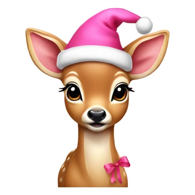 baby deer wearing Santa hat and pink ribbon around neck sticker