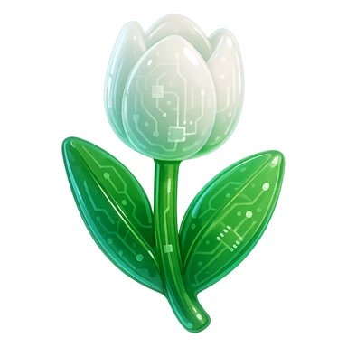 white tulip flower, glossy circuit style sticker