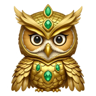 owl warrior wearing golden armor embedded with emerald jewels sticker