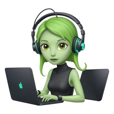 lady alien with only gaming laptop. sticker