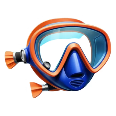 An icon featuring a close-up of a diving mask, snorkel, and fins floating on the surface of vibrant blue water. In the background, coral reefs and tropical fish create a lively underwater scene. Transparent background highlights the beauty and adventure of the diving experience. sticker