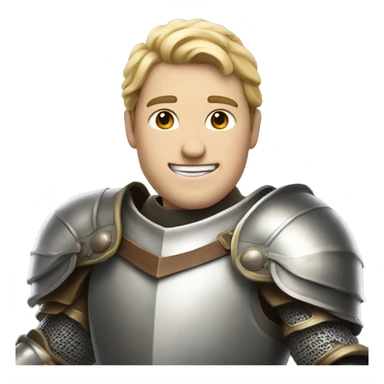 a smiling white person knight with full armor, holding a sword, half body sticker