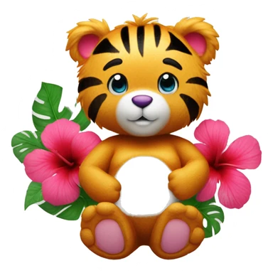 Care bear with tiger print fur and a hibiscus flower at the center of it’s white belly  sticker