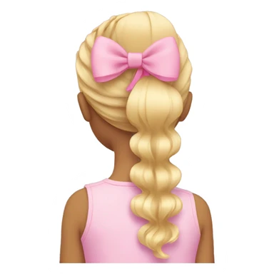 blonde open hair from behind with a pastel pink bow sticker