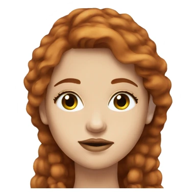 young woman central green eyes small nose redhead long hair layers freckles brown lipstick sticker