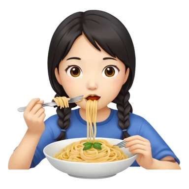asian girl eating pasta sticker