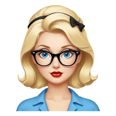 Realistic 50's pin up pose ,  blonde, black glasses and blue eyes full figure sticker