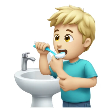 white kid brushing teeth sticker