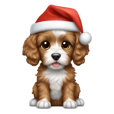 Cavoodle puppy light brown hair with a Santa hat on its head sticker