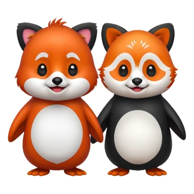 A cartoon  cute one penguin and one red panda  seperste animals note a combination of the animals holding "hands" sticker