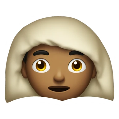 A young man in bed, with one eye opened, suspicious sticker