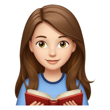happy white long brunette hair girl with hazel eyes wearing light reading a book  sticker