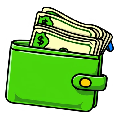 Wallet with dollar bills and savings sticker