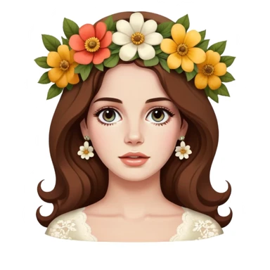 Lana Del Rey with flower crown and vintage style sticker