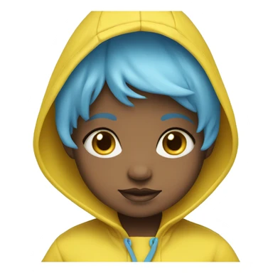 baby girl with blue eyes and sky blue hair wearing yellow raincoat sticker