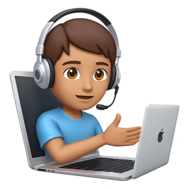 Online course, laptop screen with a person emerging teaching something. Lesson, video course, semi 3D emoji style sticker