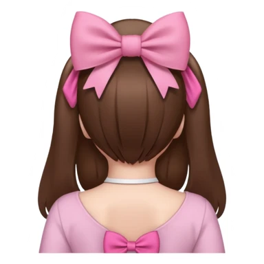 brown open hair from behind with pink bow sticker