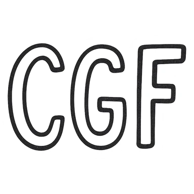 the letters CGF in bold, white, centered on black background, 128x128, no effects, transparent background sticker