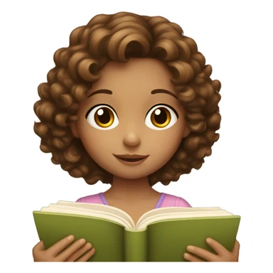 Little girl with brown curly hair reading a book sticker
