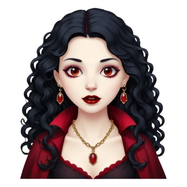 Vampire lady Pale queen with ruby necklace, curly black long hair sticker