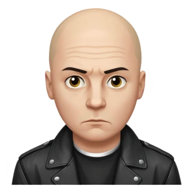 Bald Russian 1990s gangster emoji, leather jacket, , serious face sticker