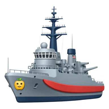 A flat 2D vector emoji of a grey Navy warship, Apple iOS emoji style, simple shapes, solid colors, minimal detail, no gradients, no 3D effects, white background. sticker