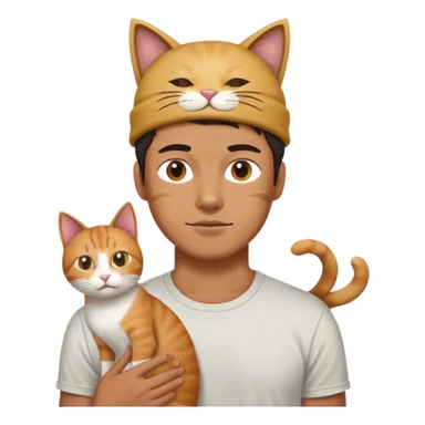 He have on the head cat with T-shirt sticker