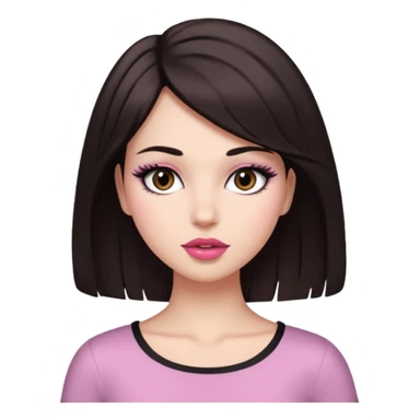 my hair is dark brown almost black, reaching my waist. the haircut is wolfcut, pretty lasher hut not thick. slightly pink lips. sticker