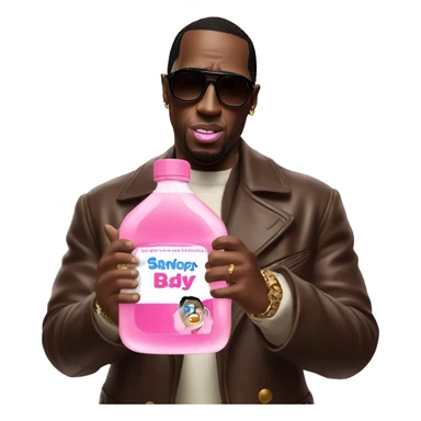P diddy holding pink baby oil bottle sticker