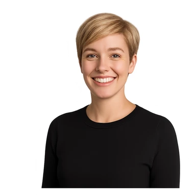 a wife with short blond hair, smiling, modern style, portrait, simple background sticker