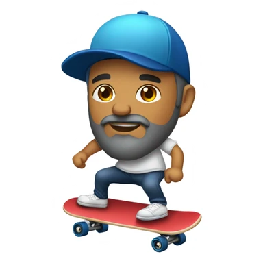 latino guy with gray beard and baseball cap riding a skateboard sticker