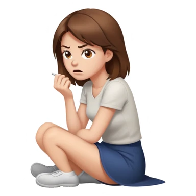 angry woman with brown hair sitting on a floor avoiding conversation in profile sticker