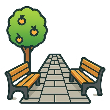 Emphasize the street and reduce the number of trees in the image. The style should resemble emoji style with a transparent background. sticker