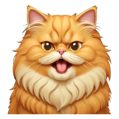 Cinematic Derpy Grumpy Comical Orange Persian Cat Portrait Emoji, Head tilted playfully with an adorably awkward yawning expression, fluffy orange fur with soft cream and golden undertones, Simplified yet hilariously derpy features, highly detailed, glowing with a warm but slightly confused glow, high shine, a mix of lazy and clueless, stylized with a touch of whimsy, bright but with a completely derpy and grumpy face, soft glowing outline, capturing the essence of a quirky yet chubby, grumpy kitty, so endearing it feels like it could stretch out of the screen and demand attention with its wonderfully derpy charm while yawning! sticker