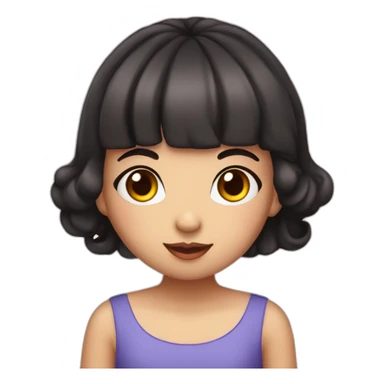 White-skinned girl with dark short wavy hair and bangs in a birthday cap with a cupcake with a candle sticker