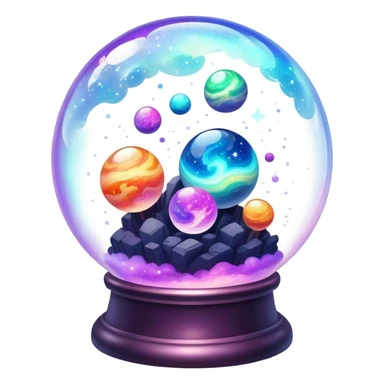 Tiny mystical mysterious sparkly cloudy magical glowing spherical nebula planets inside a glass globe dome sticker