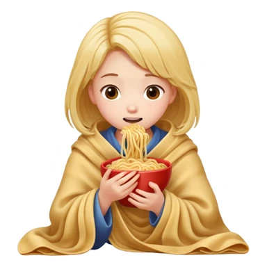 A girl eating noodles cuddled up in a blanket sticker