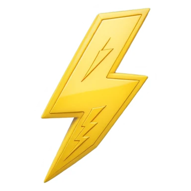 A cute 3D render icon of a lightning bolt shape. Rounded edges, plump and glossy yellow plastic material. Soft studio lighting, cheerful style. Isolated on a clean light blue gradient background. High quality, minimalist design isolated on a solid black background. sticker