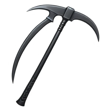 The scythe of the God of Death, a symbol of death, is long and straight, entirely in deep black. sticker