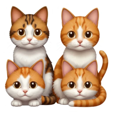 3 small cats each are different colours including a brown tabby and white, a patchy calico, and a ginger and white sticker
