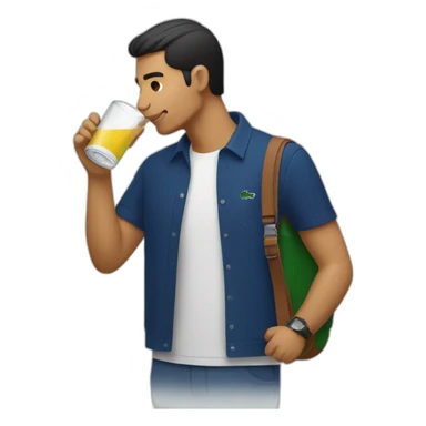 Latin guy Drinking and using lacoste sticker
