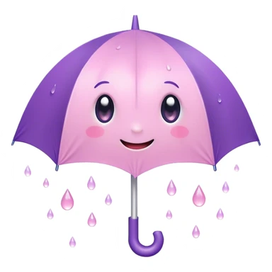 Cute Kawaii Umbrella, small and cute, soft pastel pink and purple, tiny rain droplets smiling down, a chubby round handle, big sparkling eyes full of joy! sticker