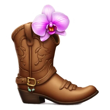 Brown cowgirl boot vase with orchid sticking out of it sticker