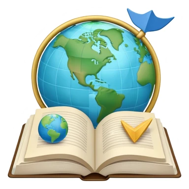 Create an emoji representing language translation. The design should feature an open book or a document with text in multiple languages (e.g., English, Spanish, Chinese), and a translation icon (such as an arrow between two languages) to symbolize the process of converting text. Include elements like a globe or a speech bubble to represent global communication. Use clear, simple lines and a color palette with blues, greens, and subtle neutral tones to convey the idea of clarity and understanding. Make the background transparent. sticker
