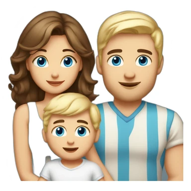 Brunette mommy & dad and 2 years boy with blue eyes and 1 month blond baby sticker